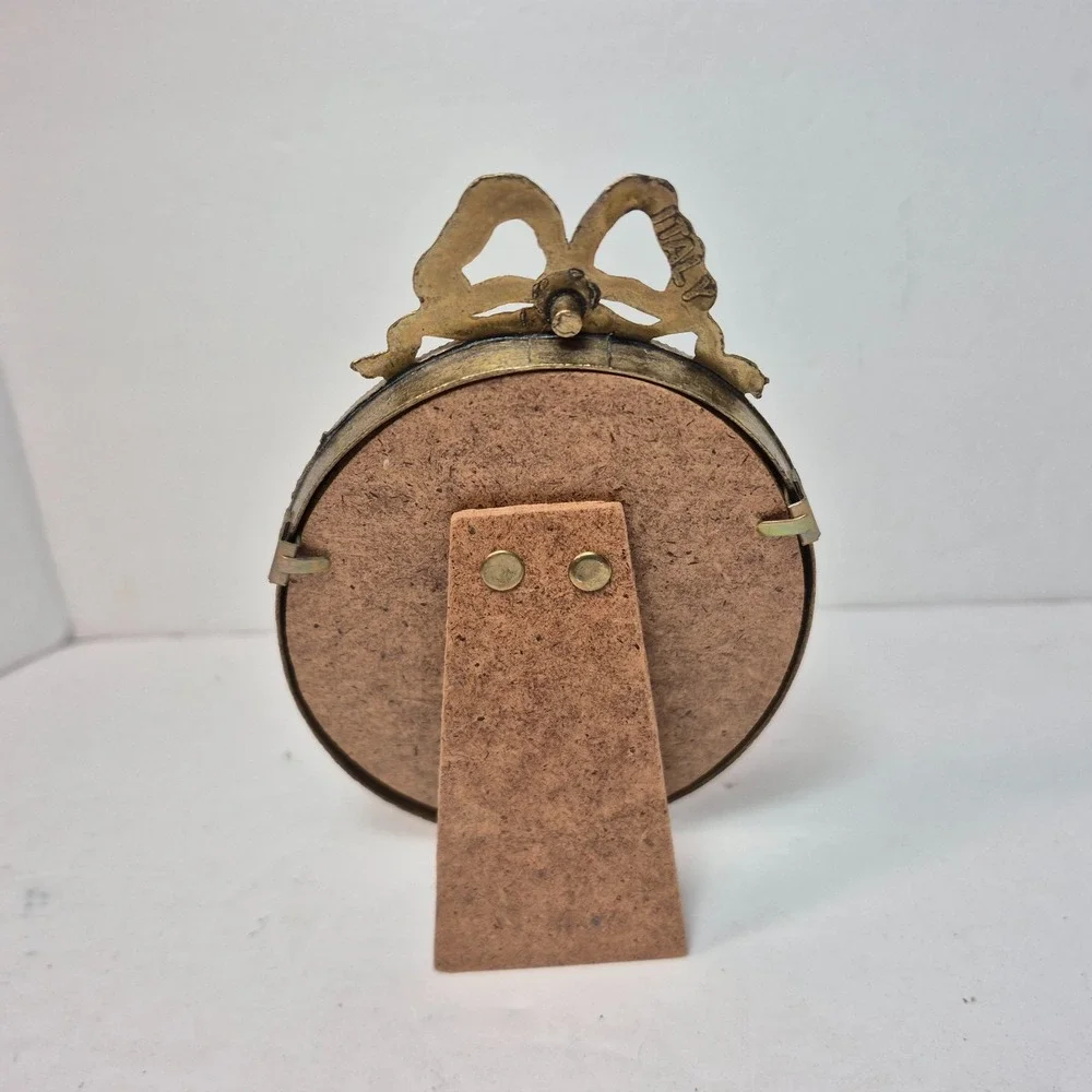Vintage Italian Brass Oval Picture Frame Ribbon Bow Made in Italy 3.75